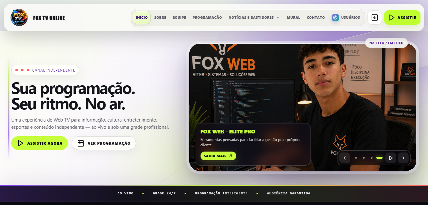 Site Fox TV estreia com player cinematográfico